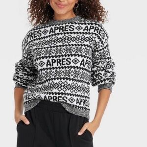 Target Crewneck Sweater A New Day Black and White Fair Isle Apres Size Medium